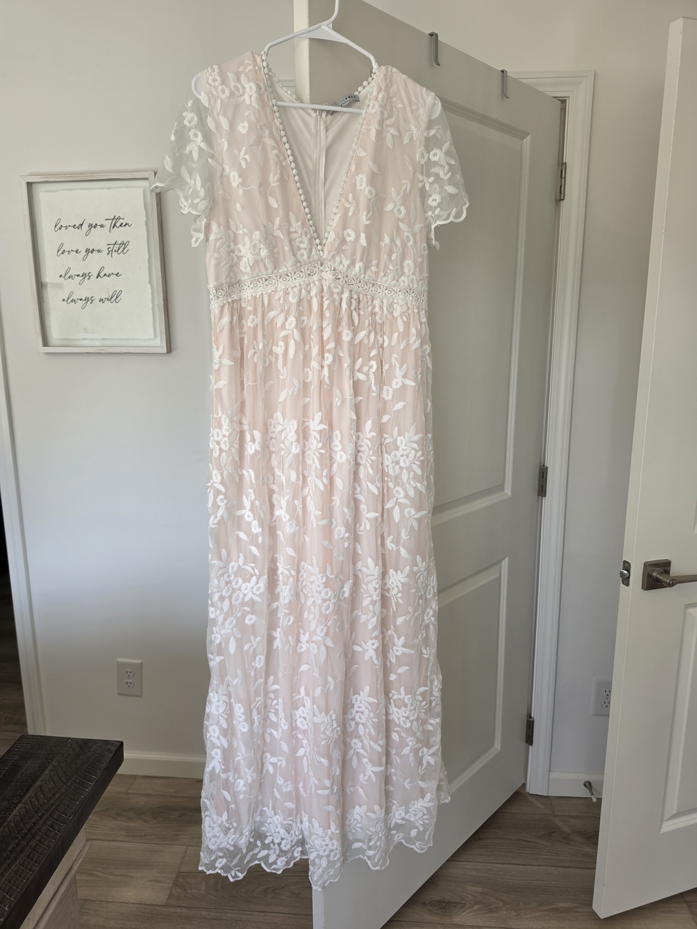 Baltic Born Blush Pink Maxi Dress with White Floral Lace Overlay
